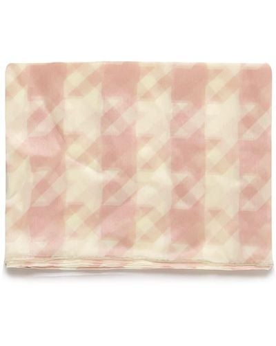 Burberry Silk Scarf With Houndstooth Pattern - Natural
