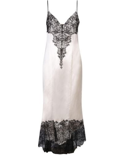 Balmain And Lace Detail Long Lingerie Dress - White