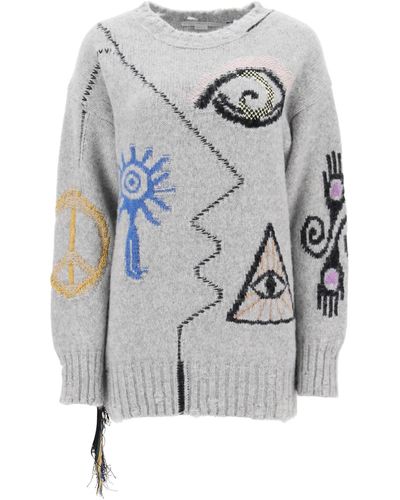Stella McCartney Folk Artwork Alpaca Sweater - Gray