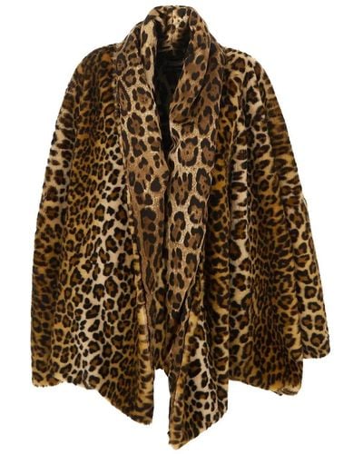 Dolce & Gabbana Faux Fur Cape With Leopard Print - Brown