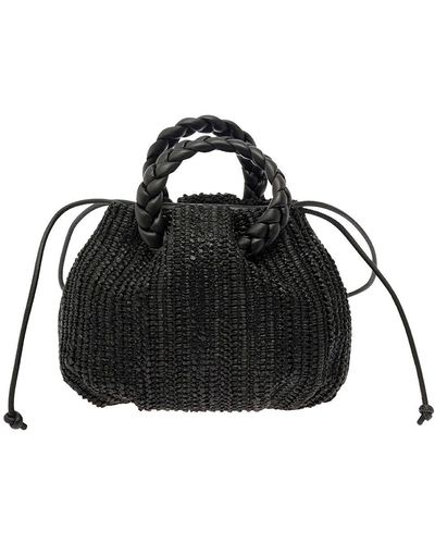 Hereu Woven Bombon Handbag With Braided Handles - Black