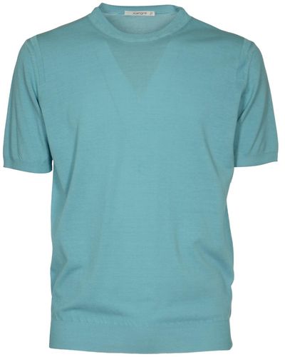 Kangra Rib Trim Plain Crewneck T-Shirt - Blue