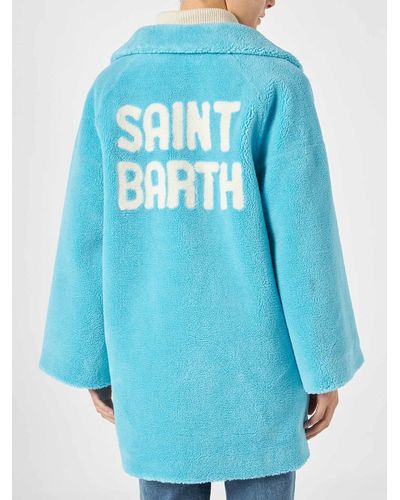 Mc2 Saint Barth Woman Coat Turquoise Teddy Fabric - Blue