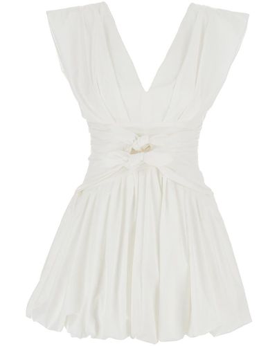 Philosophy Di Lorenzo Serafini White Short Dress Waist Bow In Technical Fabric Woman