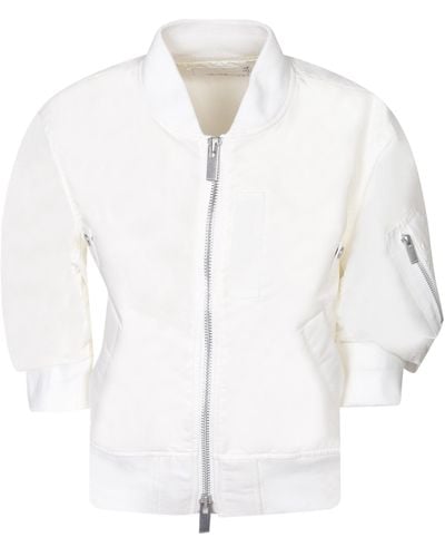 Sacai Nylon Bomber With Puff Sleeves - White