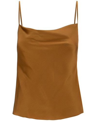 Alberta Ferretti Beige Top With Draped Neckline In Silk Blend Woman - Brown