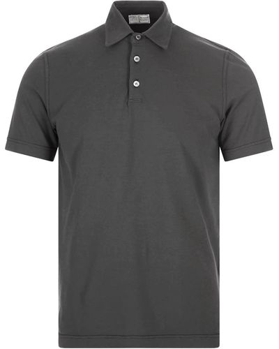 Fedeli Short-sleeved Polo Shirt In Dark Gray Cotton