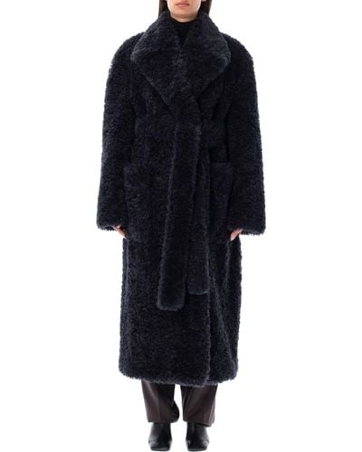 Stella McCartney Belted Eco Fur Coat - Blue