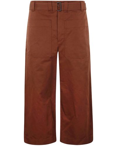 Lemaire Cropped Belted Pocket Trousers - Brown