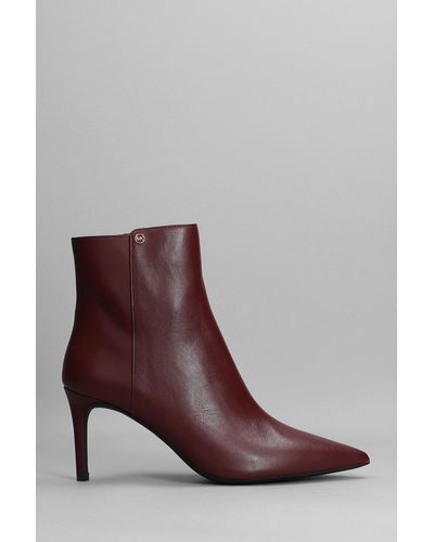 Michael Kors Alina Flex High Heels Ankle Boots In Bordeaux Leather - Brown