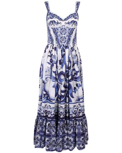 Dolce & Gabbana Majolica-Print Bustier Dress - Blue