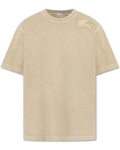 Burberry T-Shirt With A Patch - Natural
