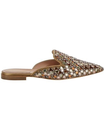 Alberta Ferretti Brown Mules With Embroideries In Leather And Acetate Woman