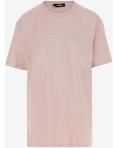 Versace Cotton Jersey T-Shirt With Medusa - Pink