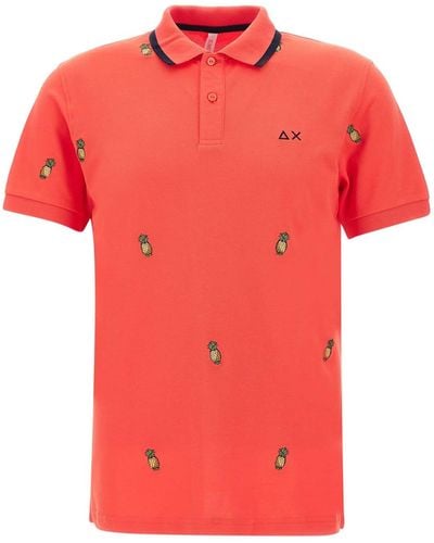 Sun 68 Full Embrodery Cotton Polo Shirt - Red