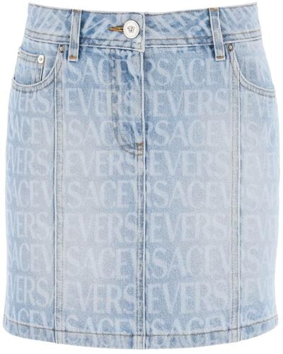 Versace Allover Denim Miniskirt - Blue