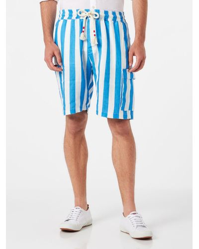 Mc2 Saint Barth Linen Bermuda Shorts With And Bluette Stripes