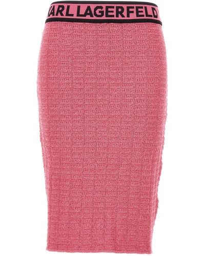 Karl Lagerfeld Bouclé Fabric Skirt With Logo - Pink