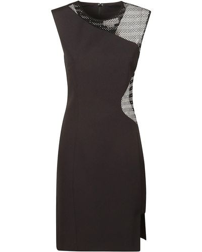 Genny Rear Zip Lace Panelled Sleeveless Dress - Black