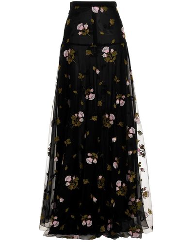 Giambattista Valli Embroidered Long Tulle Skirt - Black