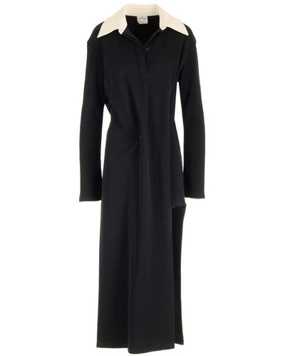 Courreges Long Dress With Wide Pointed Collar - Black