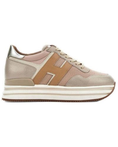 Hogan Paneled Lace-up Sneakers - Brown