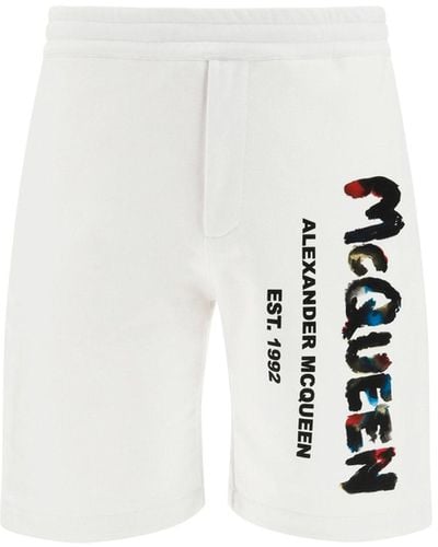 Alexander McQueen Watercolour Graffiti Logo Sweatshorts - White