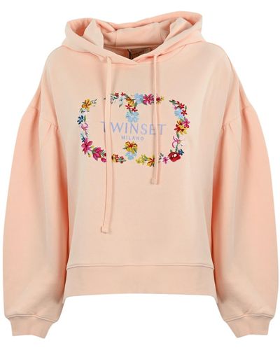 Twin Set Sweatshirt With Floral Embroidery - Pink
