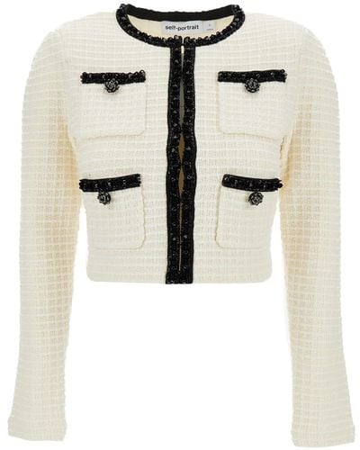 Self-Portrait Textured Knit Cardigan - Natural