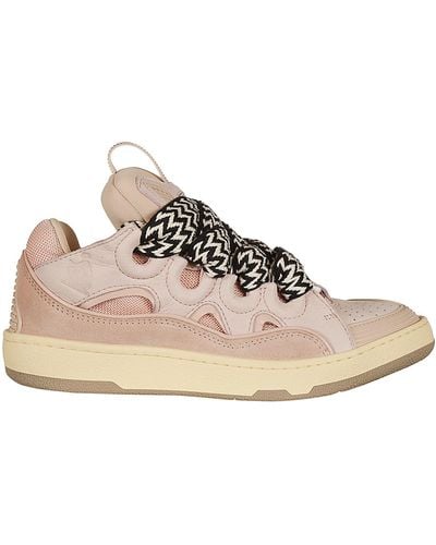 Lanvin Curb Leather And Mesh Low-top Trainers - Natural