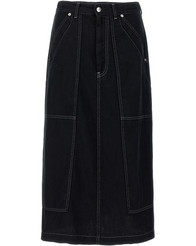 MM6 by Maison Martin Margiela Lurex Stitching Midi Denim Skirt Skirts - Black