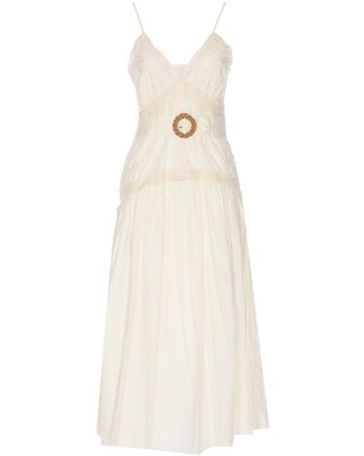 Twin Set Long Dress With Flowers Embroidery - White