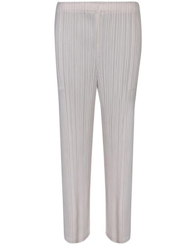 Issey Miyake Pleats Please Ivory Straight Trousers - Grey