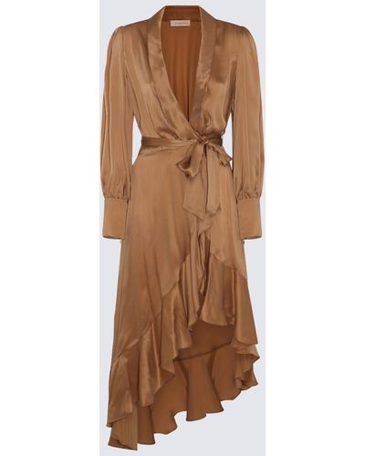 Zimmermann Sand Silk Dress - Brown