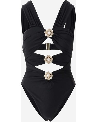 Self-Portrait One Piece Swimsuit With Pins - Black