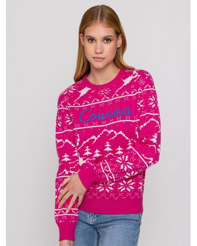 Mc2 Saint Barth Woman Sweater With Norwgian Style Print And Courma Embroidery - Pink