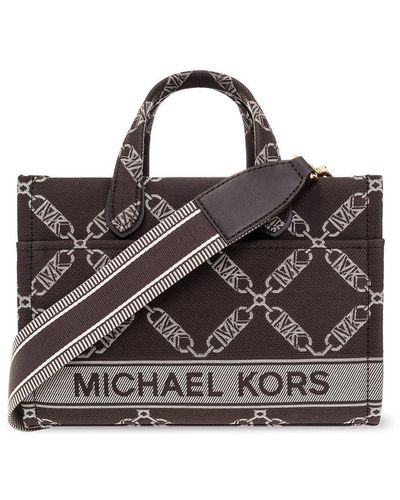 MICHAEL Michael Kors Gigi Empire Logo Jacquard Top Handle Bag - Brown