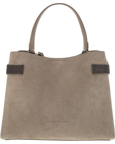Brunello Cucinelli Suede Bag With Precious Bands - Brown