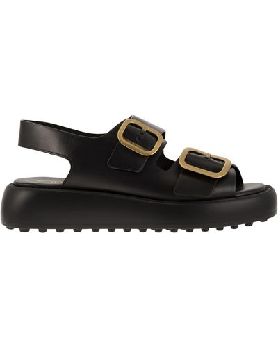 Tod's Leather Sandal With Buckles - Black