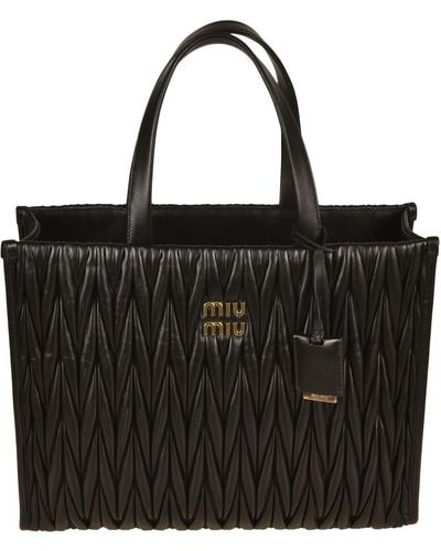 Miu Miu Matelassè Logo Tote - Black