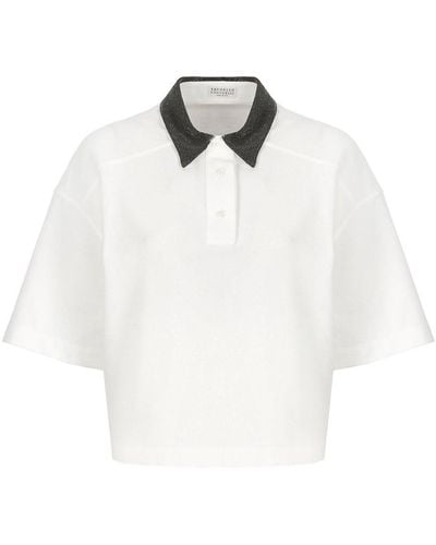 Brunello Cucinelli Jewelled Collar Polo Shirt - White