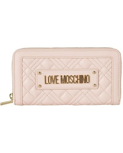 Love Moschino Logo Plaque Quilted Zip-Around Wallet - Natural