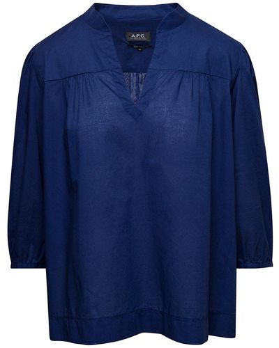A.P.C. 'Teresa' Blouse With Three-Quarter Sleeves - Blue