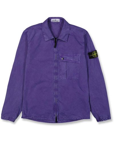 Stone Island Compass-badge Zipped Shirt Jacket - Purple