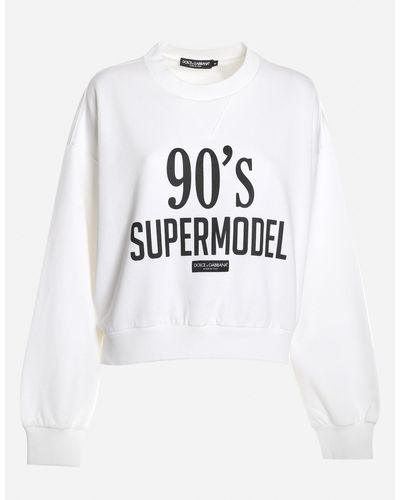 Dolce & Gabbana Cotton Sweatshirt With 90s Supermodel Print - White