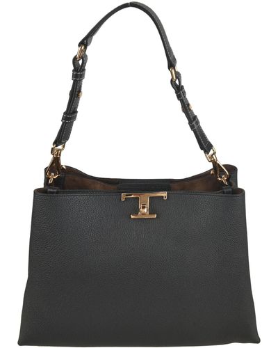 Tod's T Plaque Open Top Shoulder Bag - Black