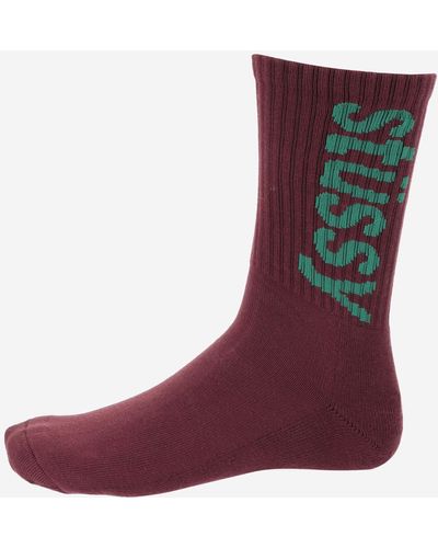 Stussy Cotton Blend Socks With Logo - Red