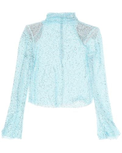 Self-Portrait Self Portrait Long-sleeved Top With Sequins And Beads - Blue