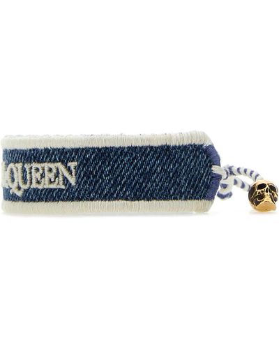 Alexander McQueen Embroidered Denim Bracelet - Blue