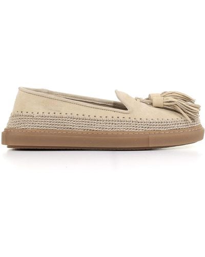 Fratelli Rossetti Suede Loafer With Rope Details - Natural